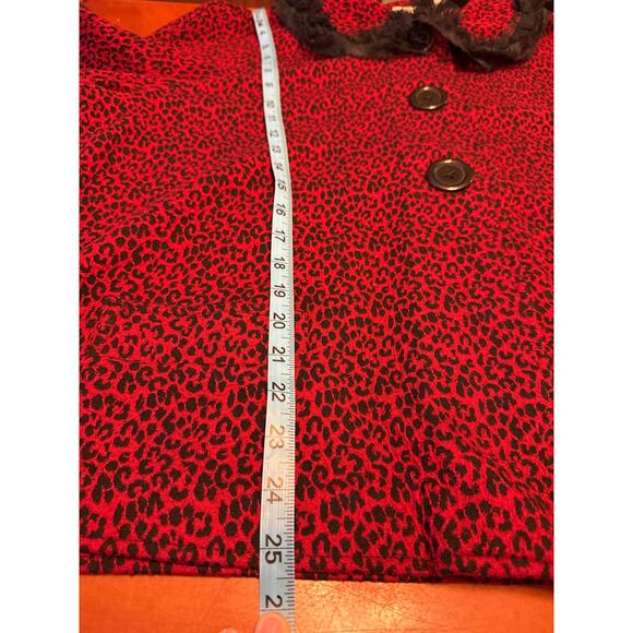 Kim Rogers Red Black Animal Print Swing Jacket Lace Trim • Size 3X-Oversized L - Picture 4 of 7